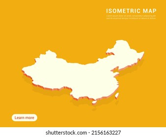 China mapea blanco sobre fondo amarillo con 3d ilustración vectorial isométrica.