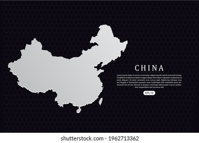 China Map - World Map International vector template with White Color isolated on hexagon background - Vector illustration eps 10