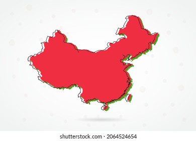 Mapa de China - Mapa Mundial Plantilla vectorial internacional con esbozo rojo, verde y negro aislado en fondo blanco - Ilustración vectorial 10