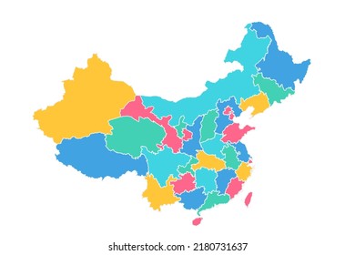 China Map - World Map International vector template with High detailed including blue, green, pink, and yellow outline color isolated on white background - Vector illustration eps 10