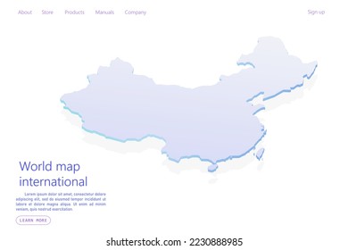 China Map - World map International vector template with isometric style including shadow, purple and blue color isolated on white background for design, website - Vector illustration eps 10