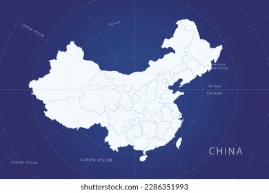 China Map - World Map International vector template with High detailed and white color including circle line on blue background for design, infographic, website - Vector illustration eps 10
