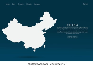 Mapa de China - Mapa mundial plantilla vectorial internacional de 3d color blanco sobre fondo de color azul oscuro y verde gradiente para diseño de plantillas de sitio web, infografía - Ilustración vectorial eps 10