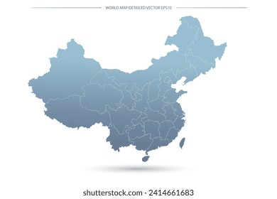 China Map - World Map International vector template with High detailed including grey and blue gradient color and white outline color isolated on white background - Vector illustration eps 10