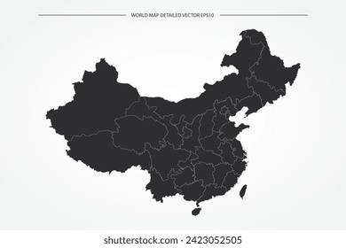 China Map - World Map International vector template with High detailed with black and white outline color isolated on white background - Vector illustration eps 10