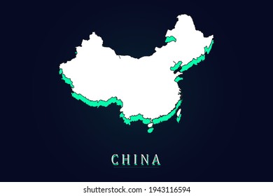 China Map - World map vector template with green and white  color gradient isolated on dark background - Vector illustration eps 10
