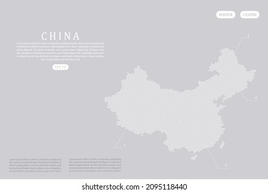 China Map - World map vector template with White dots, grid, grunge, halftone style isolated on grey background for education, infographic, design, website - Vector illustration eps 10