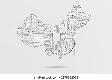 China Map - World map vector template with Abstract futuristic circuit board Illustration or High-tech technology mash line and point scales on white background - Vector illustration ep 10
