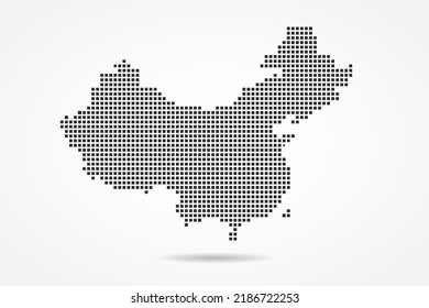 China Map - World map vector template with Black pixel, grid, grunge, halftone style isolated on white background for education, infographic, design, banner - Vector illustration eps 10