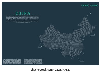 China Map - World map vector template with Grey dots, grid, grunge, halftone style isolated on green background for education, infographic, design, website, banner - Vector illustration eps 10