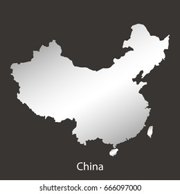 China map,border with chrome,metal shine gradient. Vector illustration