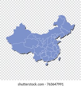 China map.High Detailed Blue Map of china isolated.Multicolored country map in geometric style for your infographics. Vector illustration eps 10.