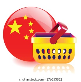 China Markt Vektor, Import-Export-Geschäft China Produkte im Korb, Shopping Online-Zeichen Symbol.