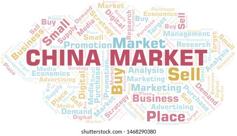 China Market word cloud. Vector made with text only