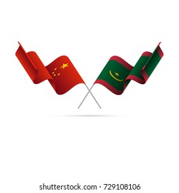 China and Mauritania flags. Vector illustration.