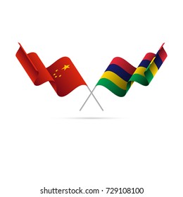 China and Mauritius flags. Vector illustration.