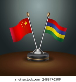 China and Mauritius table flags relation with gradient backgrund