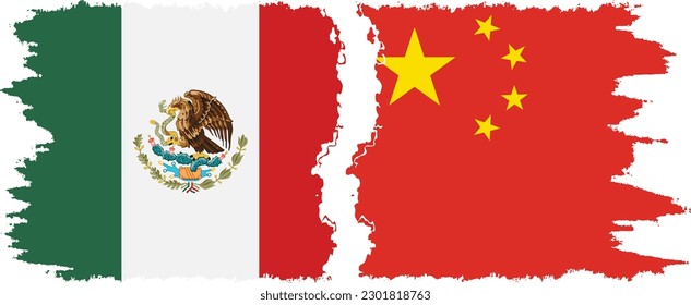 China and Mexico grunge flags connection, vector