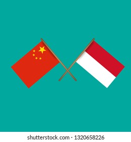 China and Monaco crossed flags.Language learning or travel concept
