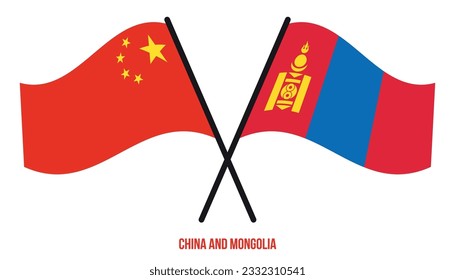 China and Mongolia Flags Crossed And Waving Flat Style. Official Proportion. Correct Colors.