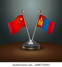 China and Mongolia table flags relation with gradient backgrund