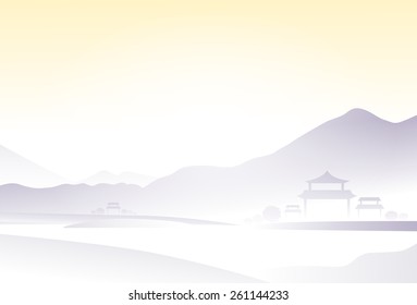 china mountain fog landscape vector illustration