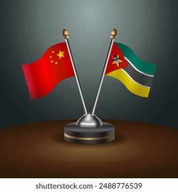 China and Mozambique table flags relation with gradient backgrund