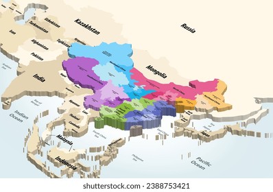 China municipalities map with neighbouring countries and territories vector map
