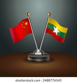 China and Myanmar table flags relation with gradient backgrund