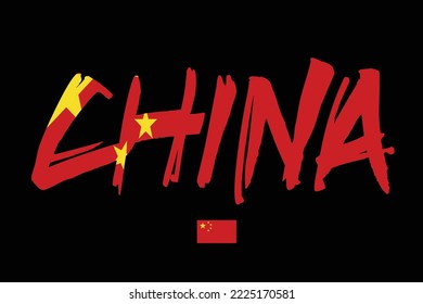 China name with flag isolated on black background