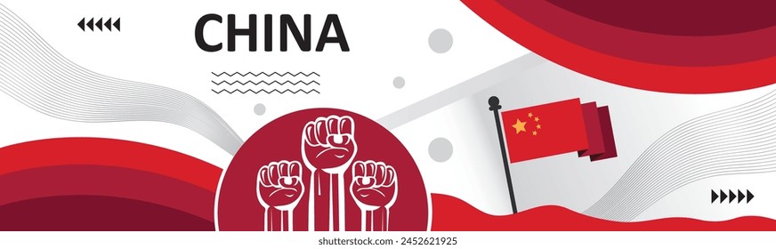 China national day banner with abstract design,creative independence day banner with raising hand. Poster, card, banner, template, for Celebrate annual..eps