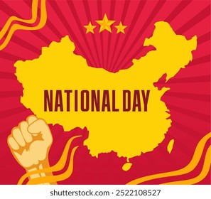 china national day with chinese flag and red and yellow ornaments