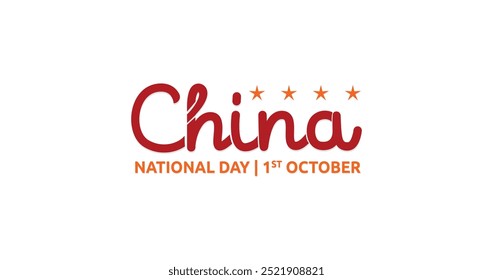 China National Day Handwritten Text Vector Illustration: Ideal for Celebrating Patriotism, Enhancing Cultural Events, Creating Educational Content, and Engaging Social Media Posts to Inspire Unity