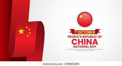 china national day with waving ribbon flag vector background with copy space for text