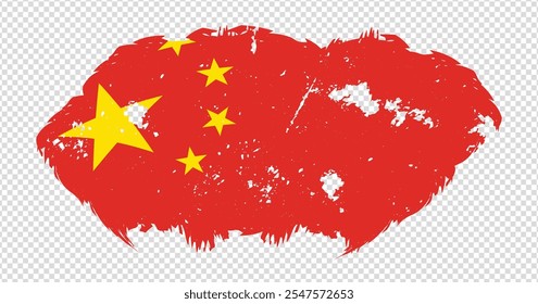 China national flag with distressed stroke brush effect on isolated background