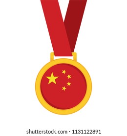 China national flag gold first place winners medal.