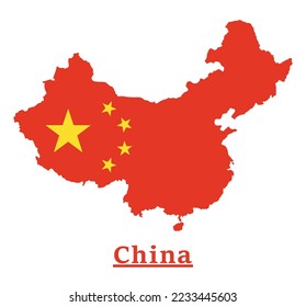 Diseño Del Mapa De Bandera Nacional De China, Ilustración De La Bandera De China Dentro Del Mapa