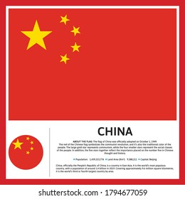 China National Flag in Vector with some detail about Flag and about China, Like Population Count, Land Area and little history about China.