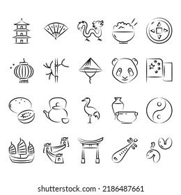 China national symbols icon set. Chinese traditional elements. Vector illustration.