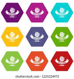 China nature icons 9 set coloful isolated on white for web