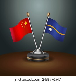 China and Nauru table flags relation with gradient backgrund