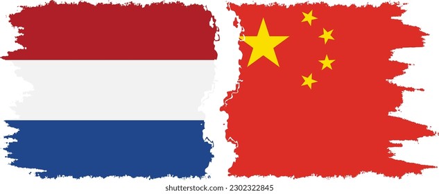 China and Netherlands grunge flags connection, vector