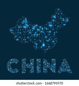 China network map. Abstract geometric map of the country. Internet connections and telecommunication design. Modern vector illustration.