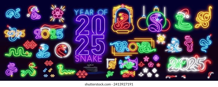 China New Year Asian horoscope animals golden symbols icon set vector flat illustration. Chinese zodiac sign of snake