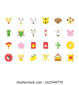 China new years, related sets with Chinese, zodiac animals vectors, in flat designs,