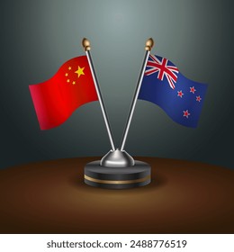 China and New Zealand table flags relation with gradient backgrund