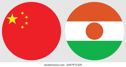 China y Níger Vector de bandera circular e ilustración con fondo gris 