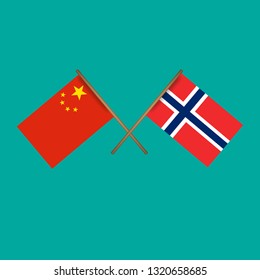 China and Norway crossed flags.Language learning or travel concept