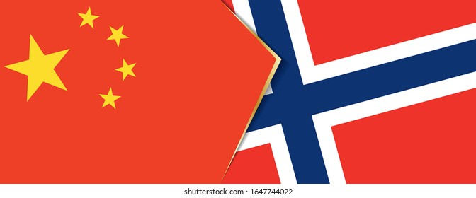 China and Norway flags, two vector flags symbol of relationship or confrontation.