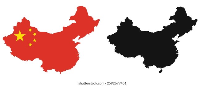 China Official Color and Black Map . High-Quality Vector Illustration . Detailed and Simple China Map for Travel . Education and Design